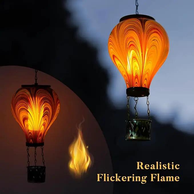 2PCS Solar Hot Air Balloon Lantern with Flame Flickering Light Tie-Dye Glass Hot Air Balloon Solar Lanterns Outdoor Waterproof Hanging Garden Light for Patio Porch Yard Decor,Gift for Women by GreenHaven Gardens