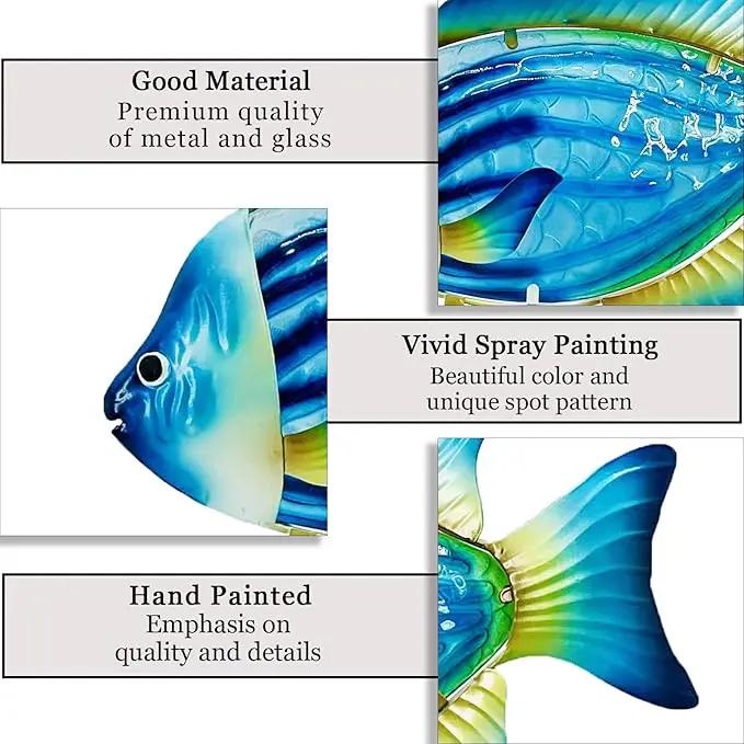 John's Studio Fish Sea Wall Decor Outdoor Metal Garden Hanging Art Glass Sculptures Home Ocean Theme Decorations for Kitchen Bathroom and Pool - Blue by GreenHaven Gardens