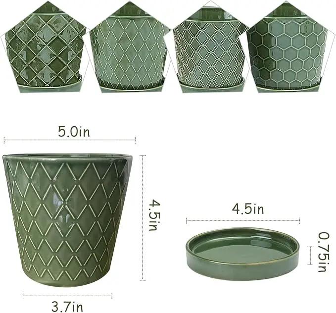 EFISPSS Flower Planter –5 inch Ceramic Plant Pots with Drainage Hole and Ceramic Tray - Gardening Home Desktop Office Windowsill Decoration Gift Set of 4 - Plants NOT Included by GreenHaven Gardens