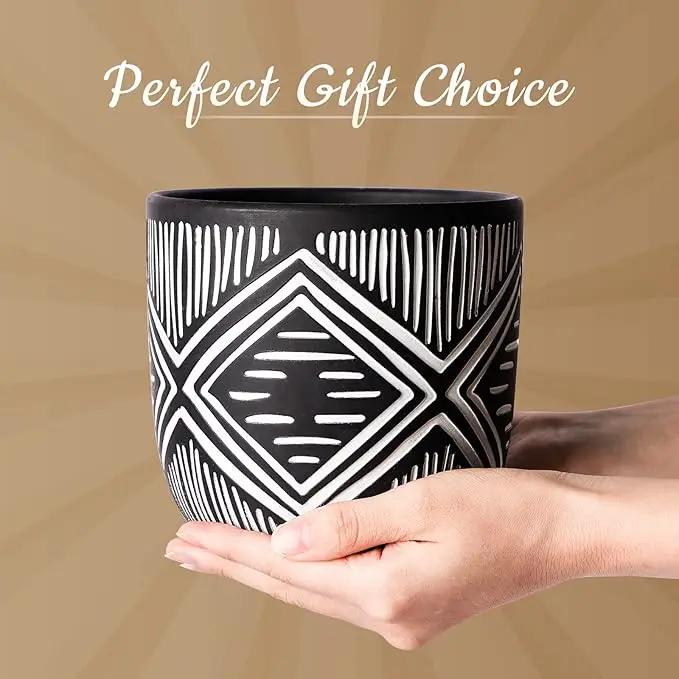 6 Inch Boho Planter Pots with Drainage Holes, 2 Pcs Terracotta Pots, Ceramic Plant Pots for Indoor Plants, Ferns, Vines, Succulents, and Outdoor Plants Growing, Gift for Plant Lovers（Black） by GreenHaven Gardens