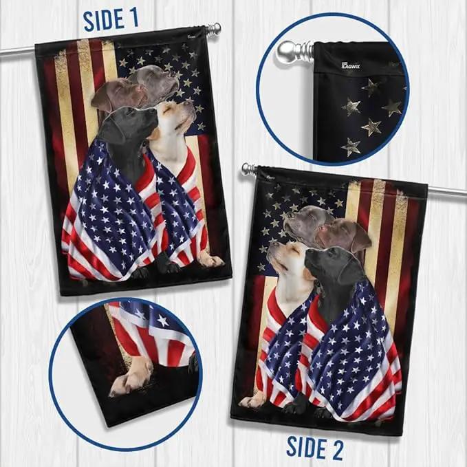 FLAGWIX Patriot American Dog Flags - Four Labrador Retriever Dogs Double Sided Flag - 4th of July Decorations for Home, Outside, House Flag 30x40 Heavy Duty Canvas, Decorative Indoor Outdoor Flag by GreenHaven Gardens