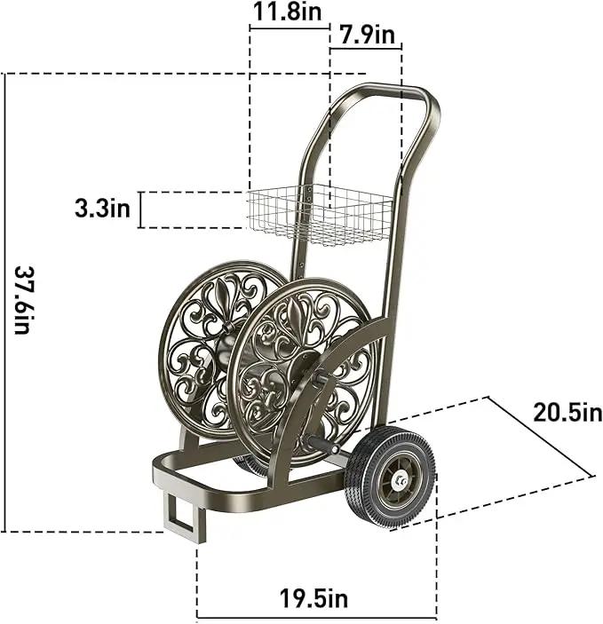 GOFORWILD Garden Hose Reel Cart with Wheel, Hold up to 200 Ft of 5/8" Hose, Heavy Duty Steel Frame Water Hose Reel Cart with Storage Basket, Mobile Hose Reel for Outside Garden Lawn Yard by GreenHaven Gardens