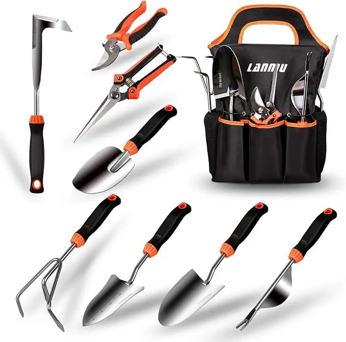 Garden Tool Set, 9 Piece Stainless Steel Heavy Duty Gardening Tool Set, with Non-Slip Rubber Grip, Storage Pocket, Ideal Gardening Gifts for Men by GreenHaven Gardens