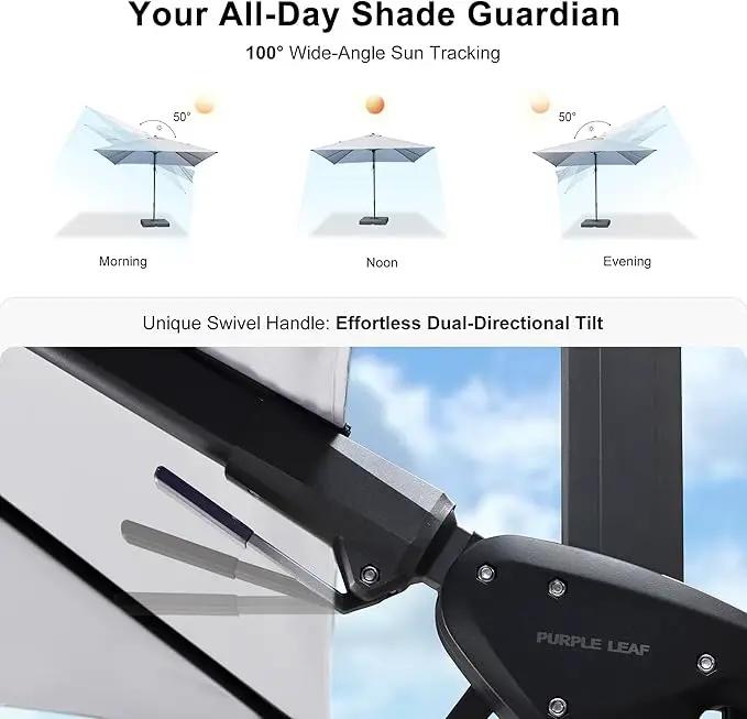 PURPLE LEAF 9.8' X 9.8' Patio Umbrella with Base Outdoor Cantilever Swivel Square Umbrella with Tilt Aluminum Offset Umbrella with 360-degree Rotation for Garden Deck Pool Patio White by GreenHaven Gardens