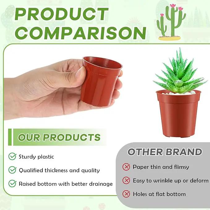 Yaomiao 200 Pcs 2 Inch Red Mini Plastic Plant Pot Nursery Seedling Pots Seed Starter with Drainage Holes for Indoor Outdoor Garden Succulent Plants Cuttings Transplanting by GreenHaven Gardens