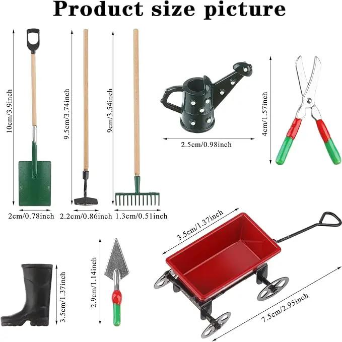 Miniature Fairy Garden Accessories Set 9 Pcs 1:12 Mini Metal Spade Pestle Kettle Wagon Rake Garden Watering Supplies Micro Landscape Ornaments Dollhouse Accessories by GreenHaven Gardens