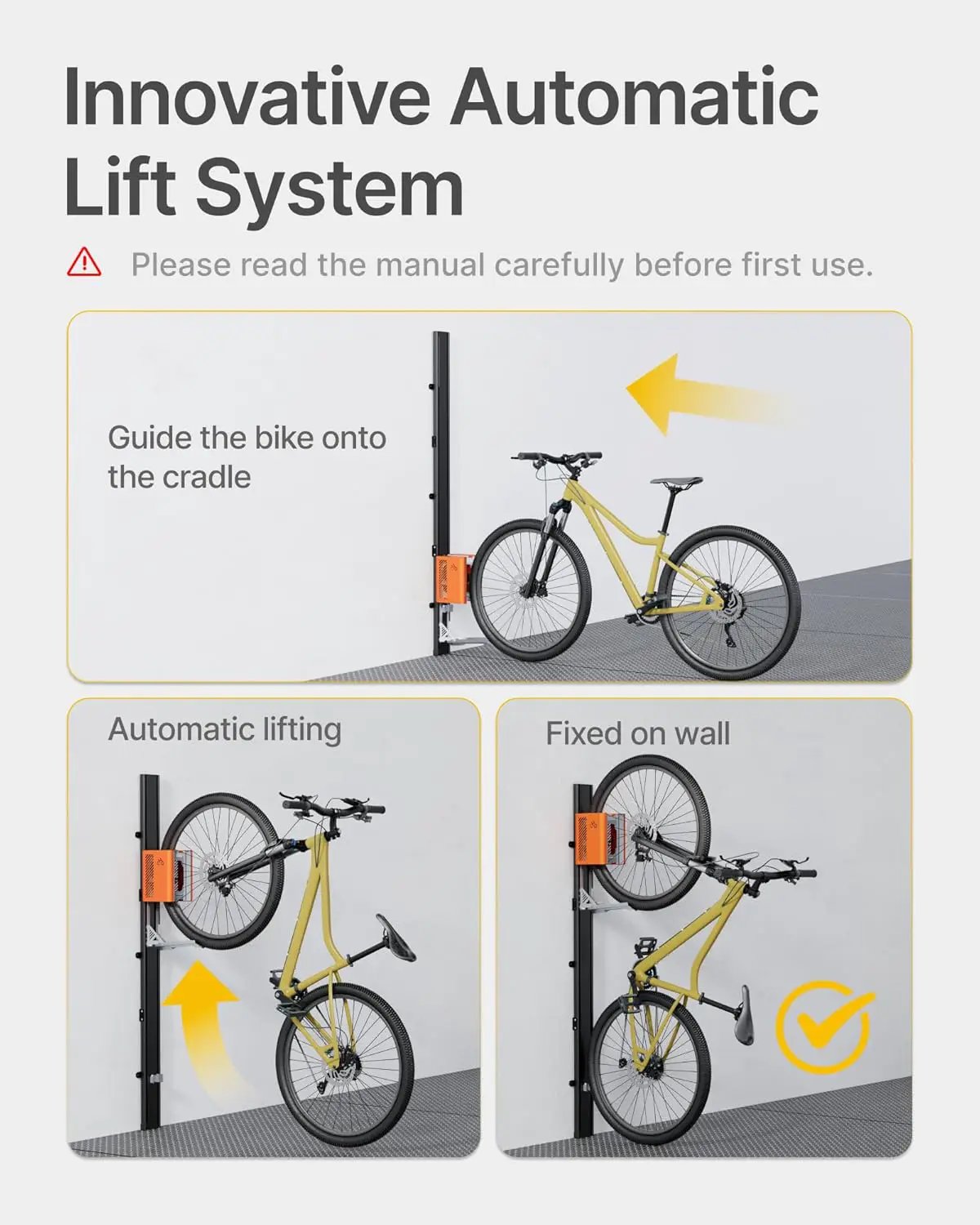 monTEK Automatic Lift EBike Rack – Fits 24-29" Tires, Heavy-Duty Vertical Wall Rack for Bicycles (Up to 71 lbs) - Effortless Lifting, Easy Install - Space-Saving Storage for Garage, Shed, BO by GreenHaven Gardens