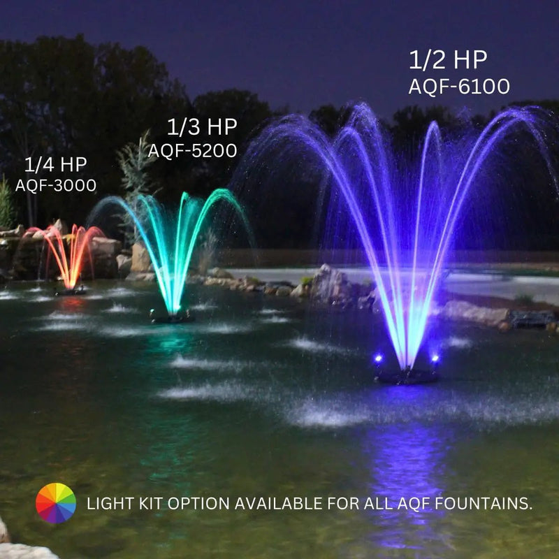 HALF OFF PONDS Floating Fountain – 1/2 HP Pond Aerator, 100' Cord – 6,100 GPH Water Pump – 9 Spray Patterns - White LED Lights - for Ponds & Water Gardens by GreenHaven Gardens