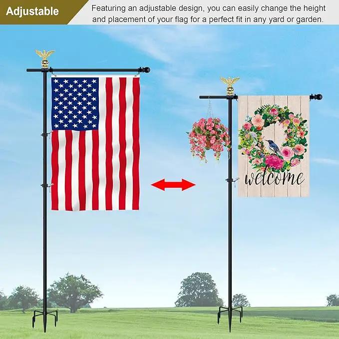 10FT Garden Flag Pole Stand for 3x5 Feet & 28x40 Inch Flags – Heavy Duty Freestanding Flagpole with 5-Prong Base – Adjustable, Lightweight Aluminum Flag Holder for Yard, Outdoor, Lawn – Black by GreenHaven Gardens