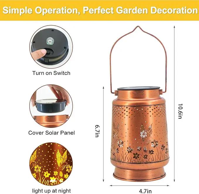 4 Packs Solar Lanterns Outdoor Hanging Lantern Lights, 4 Hummingbirds Hollowed-Out Metal Decor Lantern, Waterproof LED Decorative Garden Light Gifts by GreenHaven Gardens
