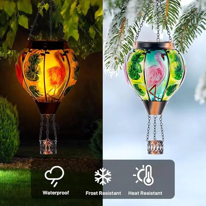 Starsoul 2 PC Flamingo Hot Air Balloon Solar Lantern with Flame Glass Outdoor Hanging Hot Air Balloon Solar Light Waterproof Garden Patio Yard Party Decorations by GreenHaven Gardens