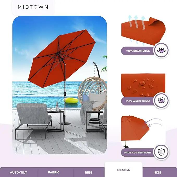 Midtown Umbrellas 10-Year-No-Fade - 9 Ft - UV Proof Apple Red Polyester Fabric - Umbrella Outdoor Patio, Auto-Tilt Aluminum Frame Patio Umbrella for Garden, Pool & Deck - Black Pole by GreenHaven Gardens