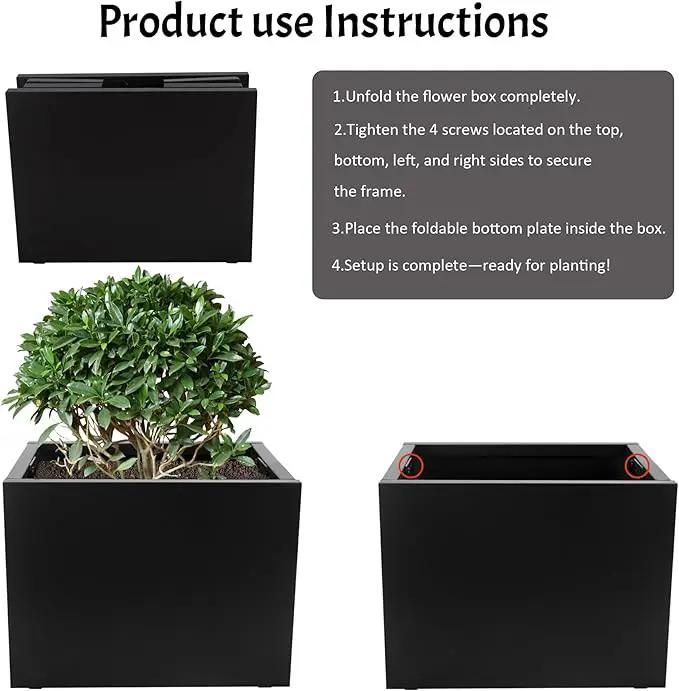 Galvanized Steel Rectangular Planter, 16"x 12"x 12" Small Planters for Outdoor Plants, Black Outdoor Planter with Drainage Holes by GreenHaven Gardens