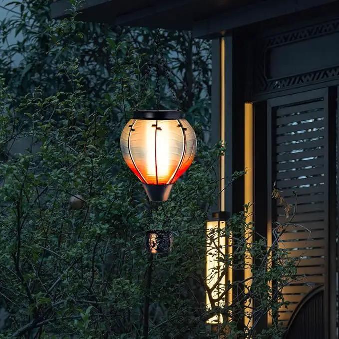 Starsoul 2 PC Blue Hot Air Balloon Solar Lantern Glass Solar Hot Air Balloon Flickering Flame Hanging Garden Light Waterproof Garden Yard Farmhouse Decor by GreenHaven Gardens
