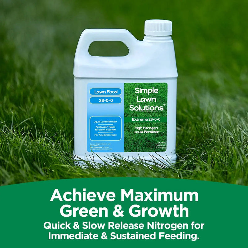 Maximum Green & Growth- High Nitrogen 28-0-0 NPK- Lawn Food Quality Liquid Fertilizer- Spring & Summer- Any Grass Type- Simple Lawn Solutions - Concentrated Quick & Slow Release Blend (1 Quart) by GreenHaven Gardens