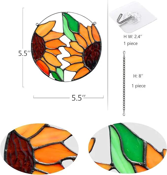 BOXCASA Sunflower Decor Stained Glass Window Hanging,Handmade Art Craft Sun Flower Glass Suncatchers for Window,Tiffany Style Ornament Home Decoration Housewarming Gifts for Mother by GreenHaven Gardens