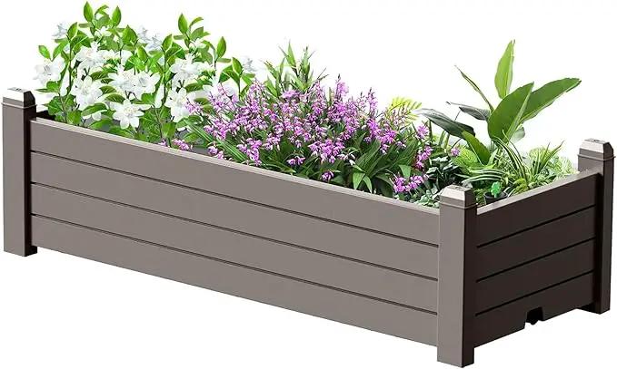 Elevated Raised Garden Bed,Outdoor Large Resin Patio Planter Box Stand Divisible with Drain Plug,Water Monitor for Plants Vegetables Flowers Fruits(Grey) by GreenHaven Gardens