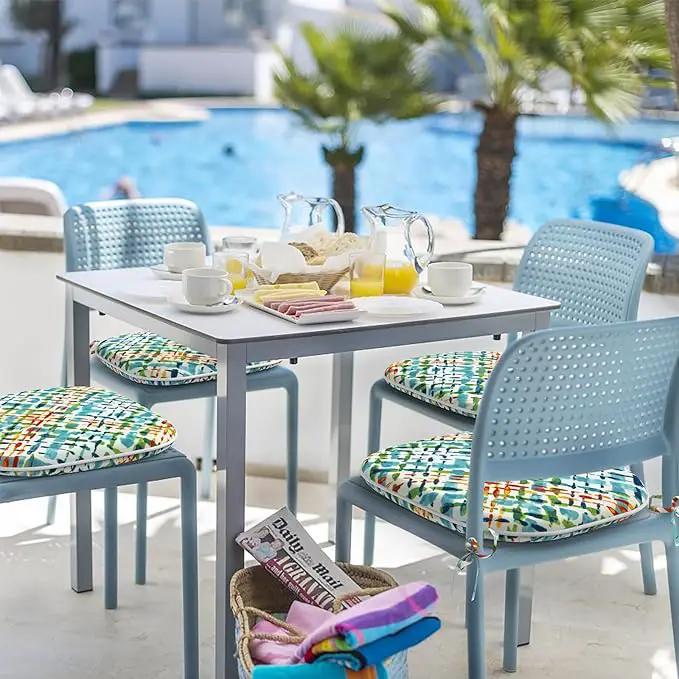 Indoor/Outdoor Chair Cushions 16x17 Inch, Patio Chair Cushions with Ties, All Weather Seat Cushions for Patio Furniture Home Garden Chair Use, Set of 4,Acapa Opal Geometric by GreenHaven Gardens