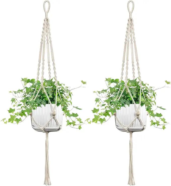 2 Pack Macrame Plant Hanger, 44 Inch, Fits 4-12 Inch Pots, Extra Long Indoor Outdoor Hanging Planter Basket Flower Pot Holder, Boho Home Decor, Ivory (POTS NOT Included) by GreenHaven Gardens