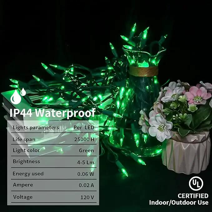Green LED Christmas Lights - 100 Count Green Christmas String Lights for Tree, Party, Holiday, Indoor and Outdoor St. Patrick's Day Decorations, 33 Feet Green Wire, UL Certified, Connectable by GreenHaven Gardens