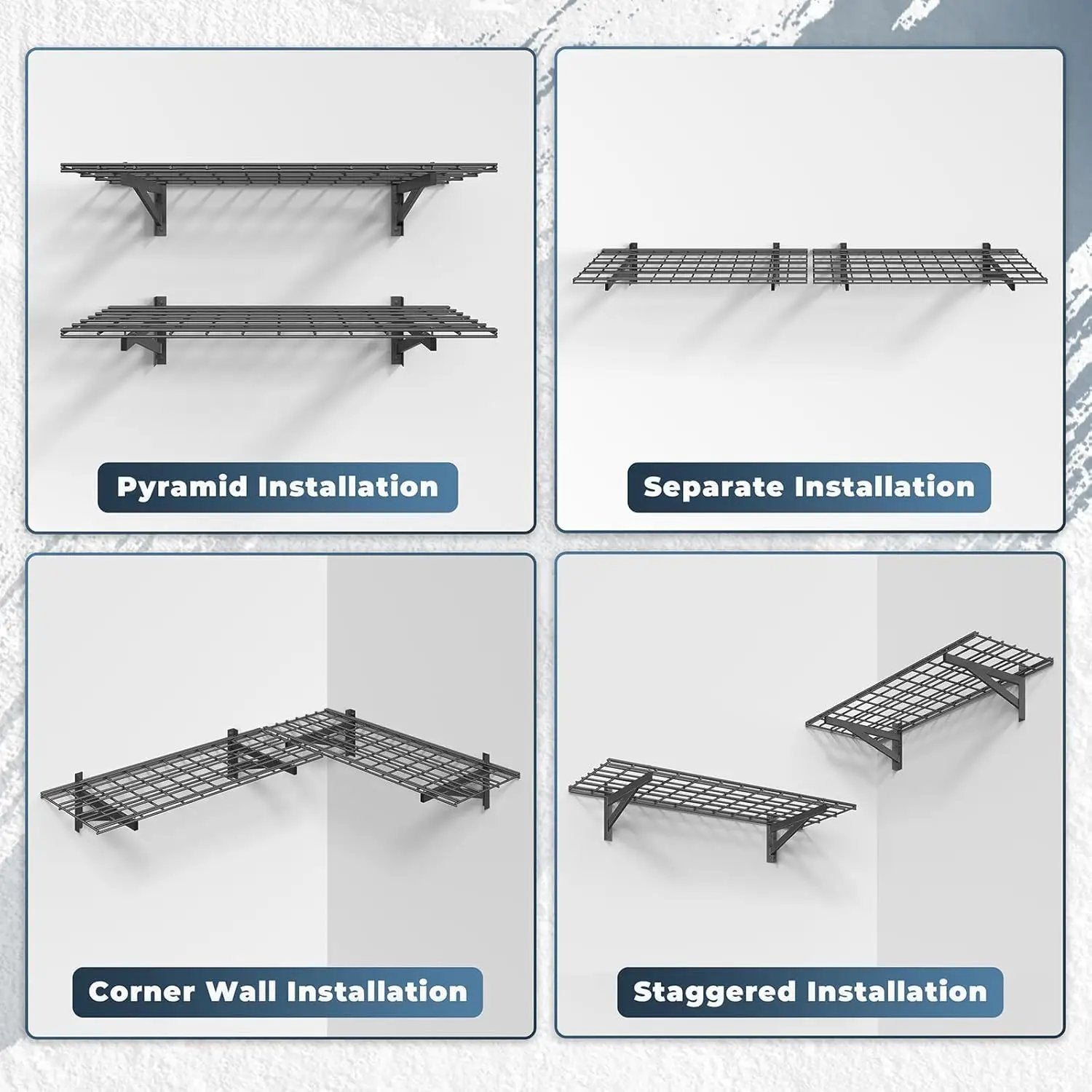 2 Pack Heavy Duty Garage Wall Shelving Set (1.5x4ft), Wall Mounted Garage Shelves 500lbs Capacity, 18"x48" Shelf Storage Rack Floating Shelves, Black by GreenHaven Gardens