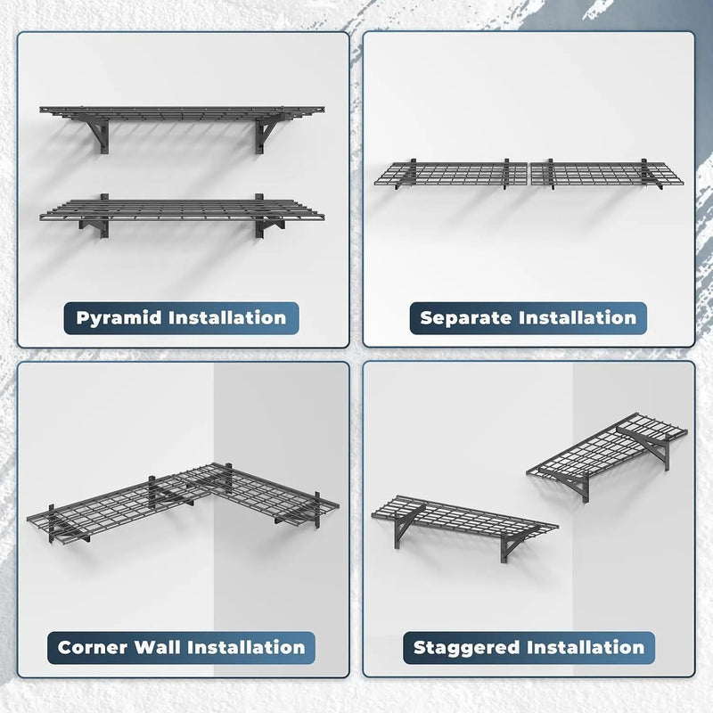 2 Pack Heavy Duty Garage Wall Shelving Set (1.5x4ft), Wall Mounted Garage Shelves 500lbs Capacity, 18"x48" Shelf Storage Rack Floating Shelves, Black by GreenHaven Gardens