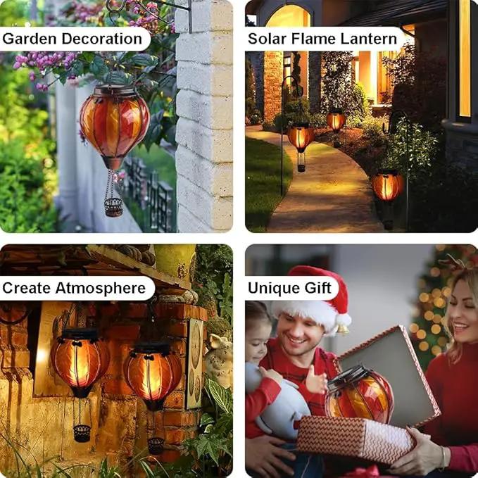 Hot Air Balloon Solar Lantern with Flickering Flame Hanging Solar Lanterns Outdoor Lights Waterproof Lanterns Decorative Garden Patio Yard Party Decor Orange and Red by GreenHaven Gardens