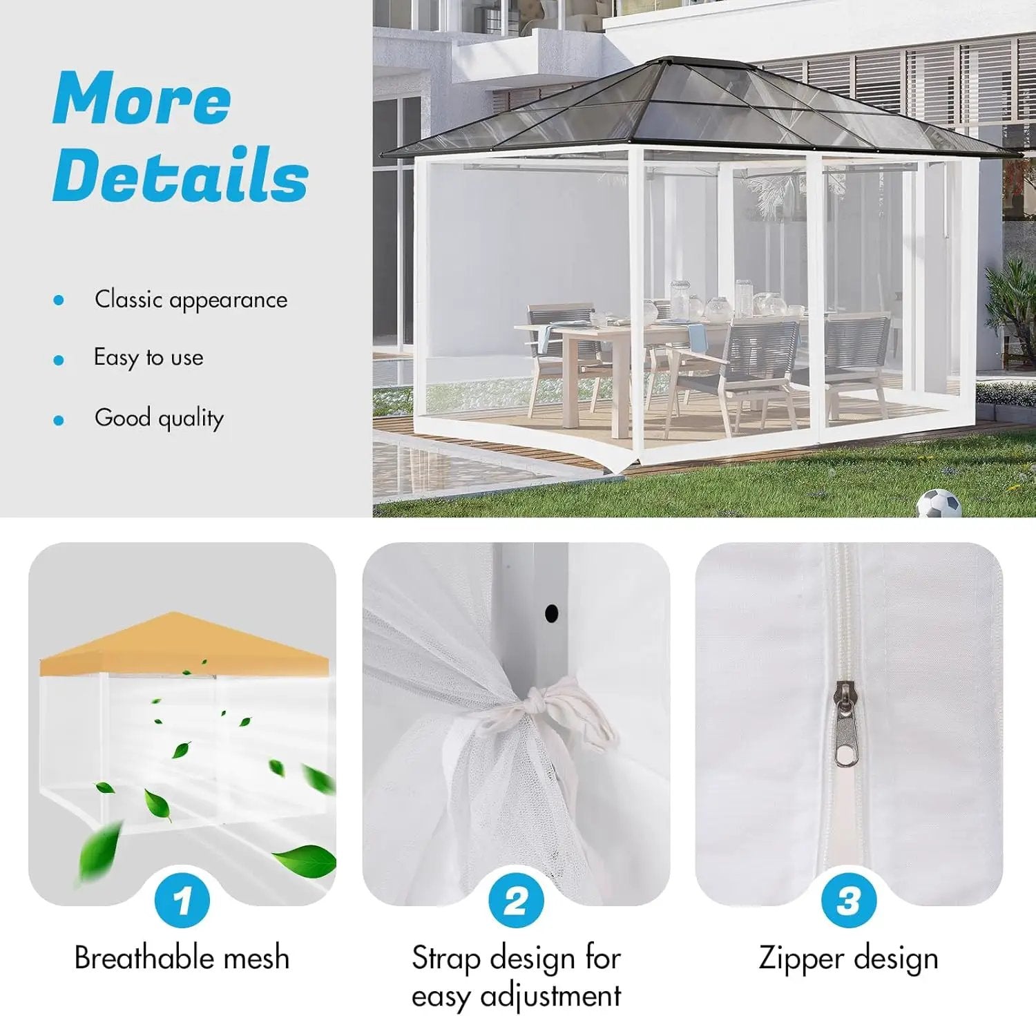10'x10' Mosquito Netting for Patio with Zipper, Outdoor Replacement Mesh Sidewall Netting for Porch/Patio/Canopy/Gazebo (Mosquito Netting Only, White) by GreenHaven Gardens