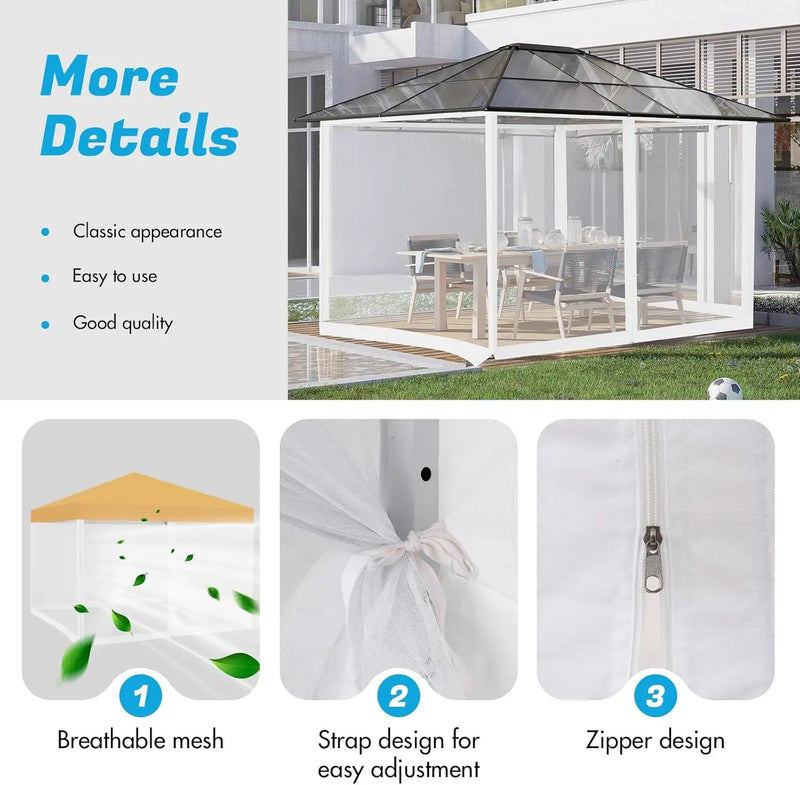 10'x10' Mosquito Netting for Patio with Zipper, Outdoor Replacement Mesh Sidewall Netting for Porch/Patio/Canopy/Gazebo (Mosquito Netting Only, White) by GreenHaven Gardens