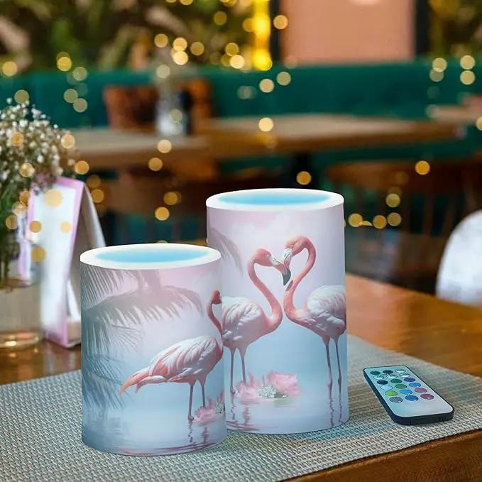 Flamingo Flameless Candles with Remote Control and Timer, Adjustable Brightness Long Lasting Battery Operated LED Pillar Candles for Indoor Outdoor Party Home Decor, 2 Pack by GreenHaven Gardens