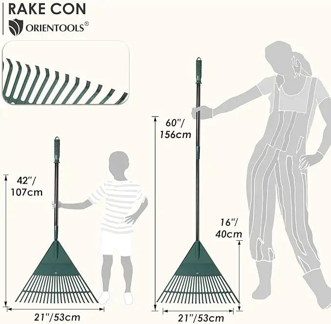 ORIENTOOLS Garden, Adjustable Lightweight Steel Poly Shrub Rake, Plastic Head, 22 Tines, 42 to 60 inches (Black Handle) by GreenHaven Gardens