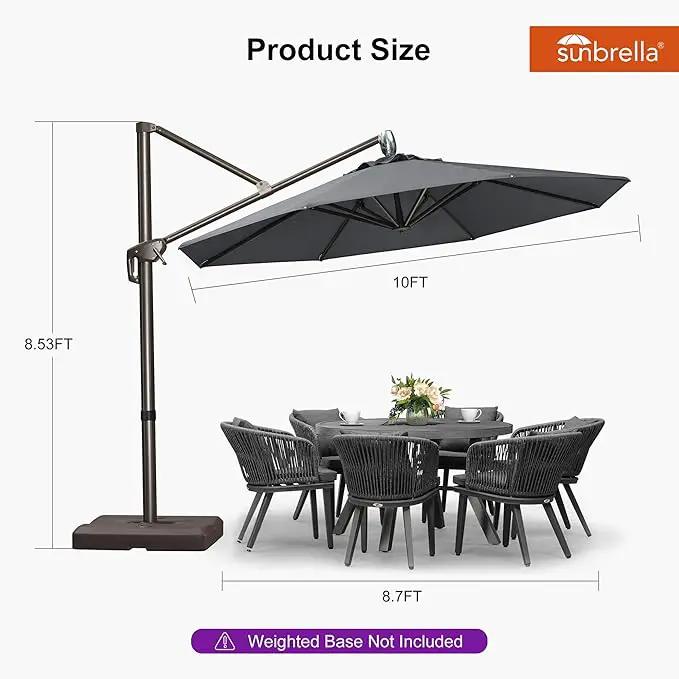 PURPLE LEAF 10FT Cantilever Patio Umbrella with 360-degree Rotation Aluminum Round Outdoor Offset Handing Umbrella for Patio Pool, Deep Grey by GreenHaven Gardens