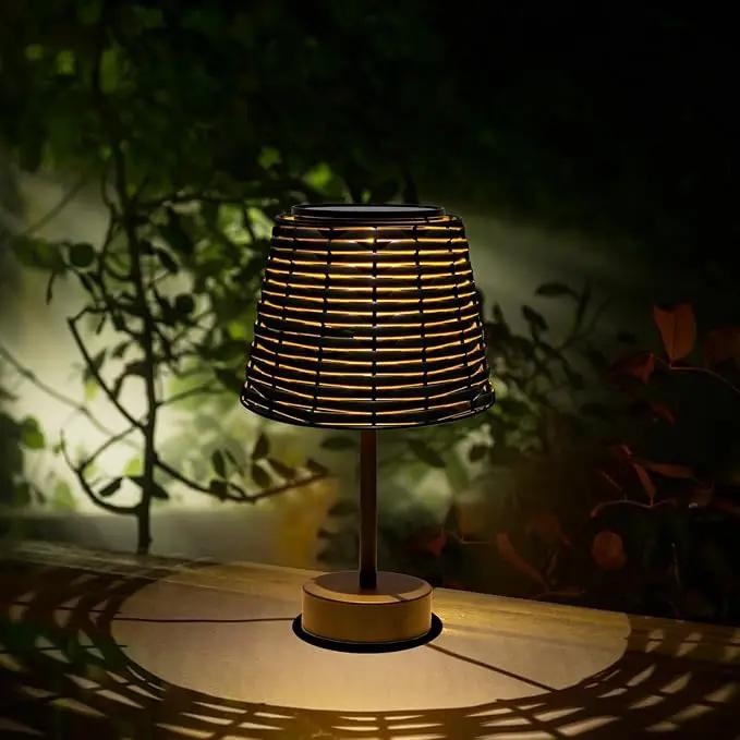 Solar Rattan Woven Desk Lamp, Outdoor Table Lamps for Patio, Garden, Bedroom, Living Room (Black) by GreenHaven Gardens