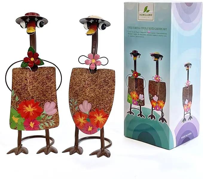 HONGLAND Duck Metal Yard Art - Duck Couple Garden Decor, Shovel Ornaments Outdoor Statue - 2 Pack Farmhouse Patio Balcony Gardening Gifts for Women by GreenHaven Gardens