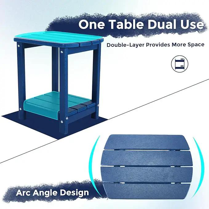 Adirondack Square Outdoor Side Table,2-Tier Storage Patio Side Table, HDPE End Tables for Backyard Pool Porch Garden Lawn(Blue) by GreenHaven Gardens