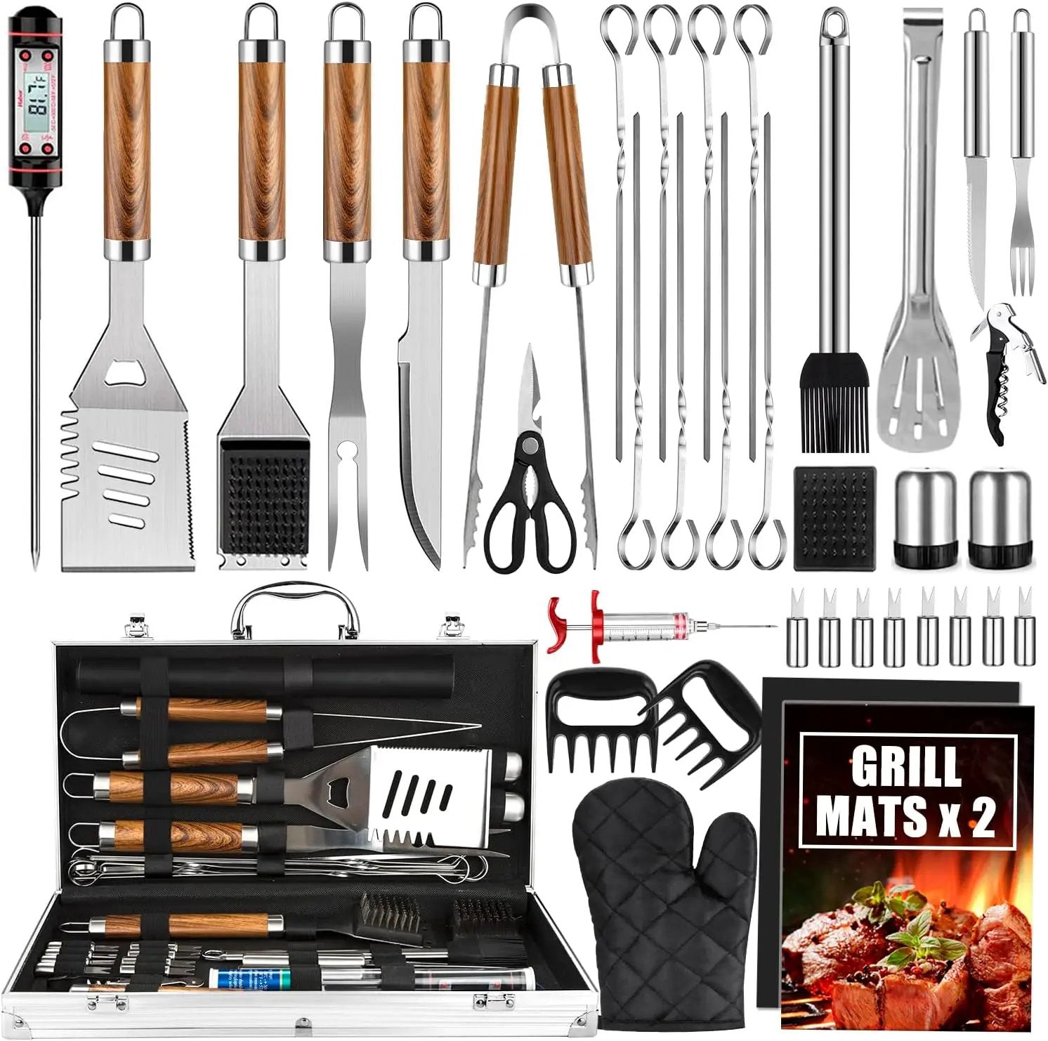 BBQ Grill Accessories Set, 38Pcs Stainless Steel Grill Tools Grilling Accessories with Aluminum Case, Thermometer, Grill Mats for Camping/Backyard Barbecue, Grill Set for Men Women by GreenHaven Gardens