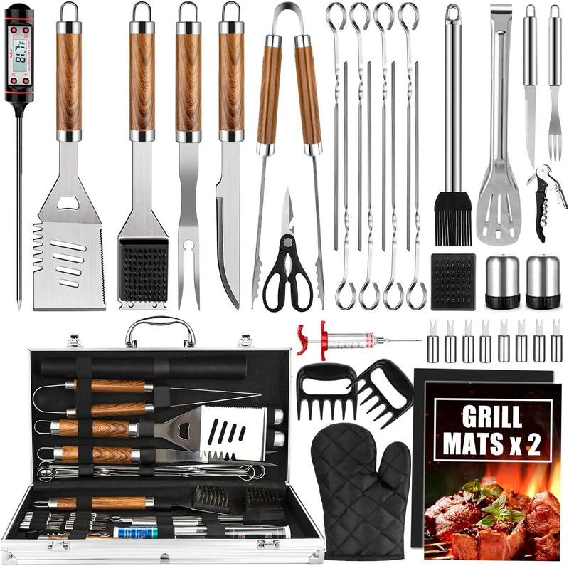 BBQ Grill Accessories Set, 38Pcs Stainless Steel Grill Tools Grilling Accessories with Aluminum Case, Thermometer, Grill Mats for Camping/Backyard Barbecue, Grill Set for Men Women by GreenHaven Gardens