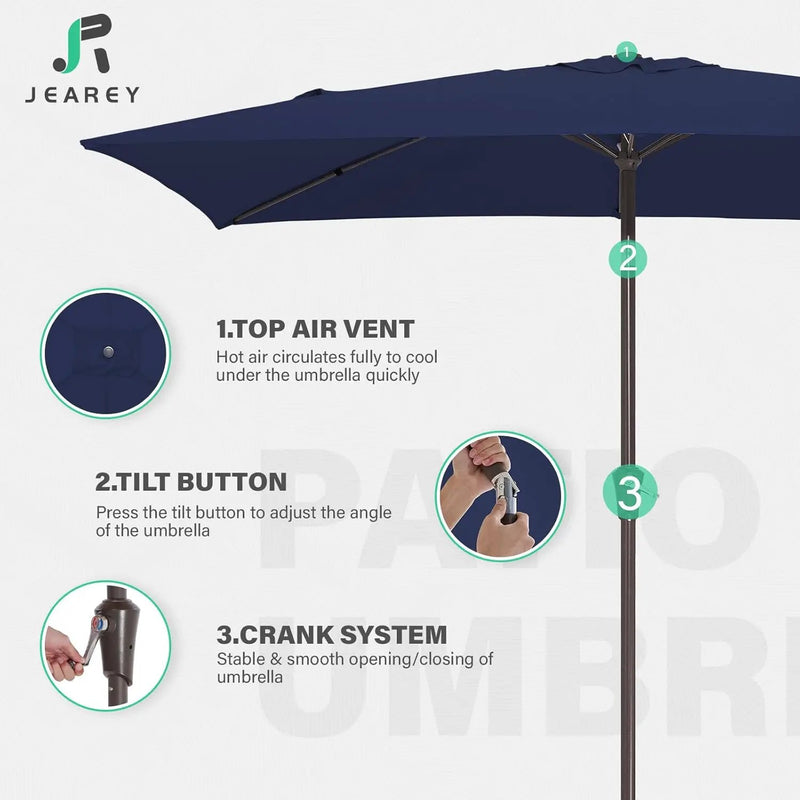 JEAREY 6.5x10 ft Rectangular Patio Umbrellas Outdoor Market Umbrella with Push Button Tilt and Crank, Rectangle Table Umbrellas 6 Sturdy Ribs UV Protection for Pool Garden Backyard Deck, Dark Navy by GreenHaven Gardens