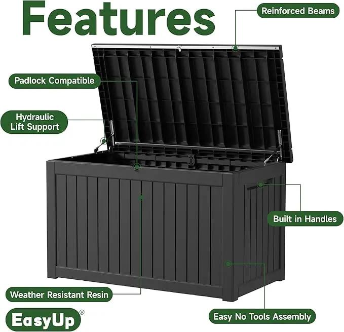 260 Gallon Outdoor Storage Box Waterproof, UV Resistant Resin Deck Box with Hydraulic Rod, Lockable Design and Enhanced Durability for Patio, Garden, and Poolside Use by GreenHaven Gardens