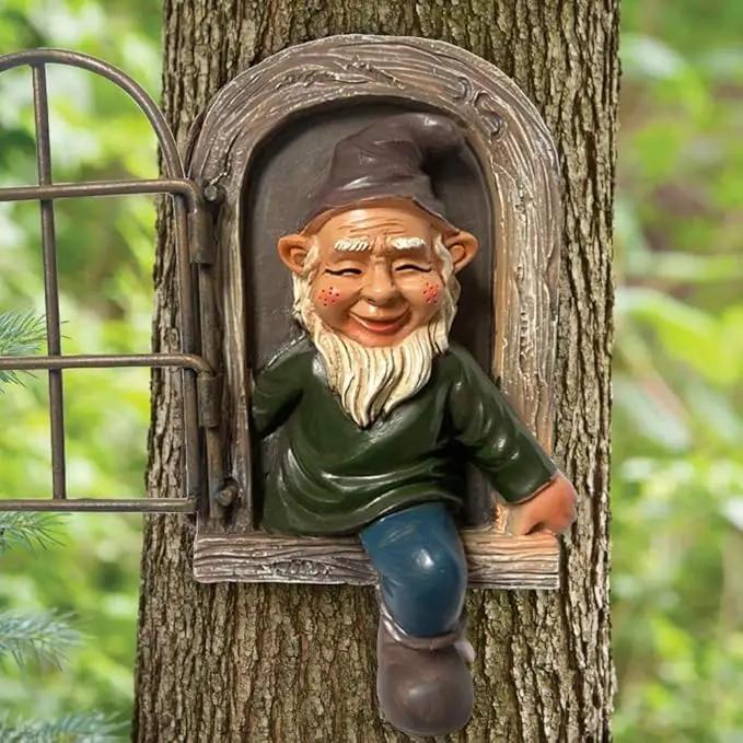 Whimsical Fairy Garden Gnome Statue, Tree Faces Decor Outdoor -5.9 Inch, Funny Garden Tree Decoration,Ideal Patio Yard Lawn Porch Decoration by GreenHaven Gardens