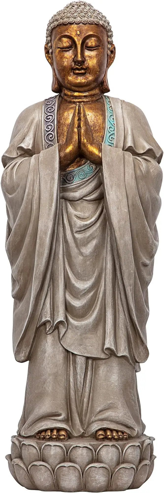 Design Toscano Bodh Gaya Asian Garden Statue, 9 inches wide, 30 inches tall, Cast Stone Resin, Faux Stone & Metallic Finish by GreenHaven Gardens