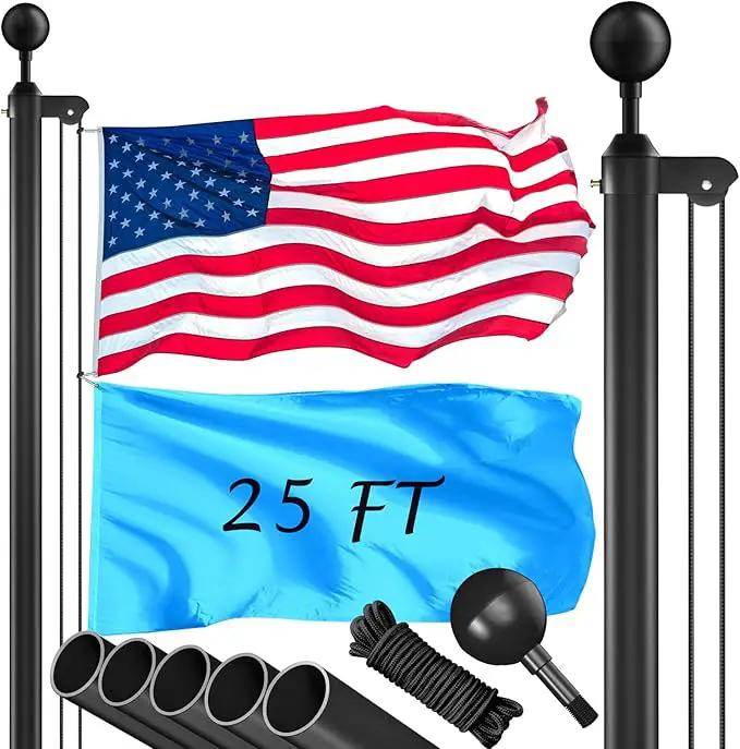 Flag Pole Kit 25FT, 12 Gauge 1.8mm Thickness Heavy Duty Flag Poles with 3x5 American Flag, Black Flag pole for Outdoor House In Ground, Extra Thick Flagpoles Suitable for Yard and Garden by GreenHaven Gardens