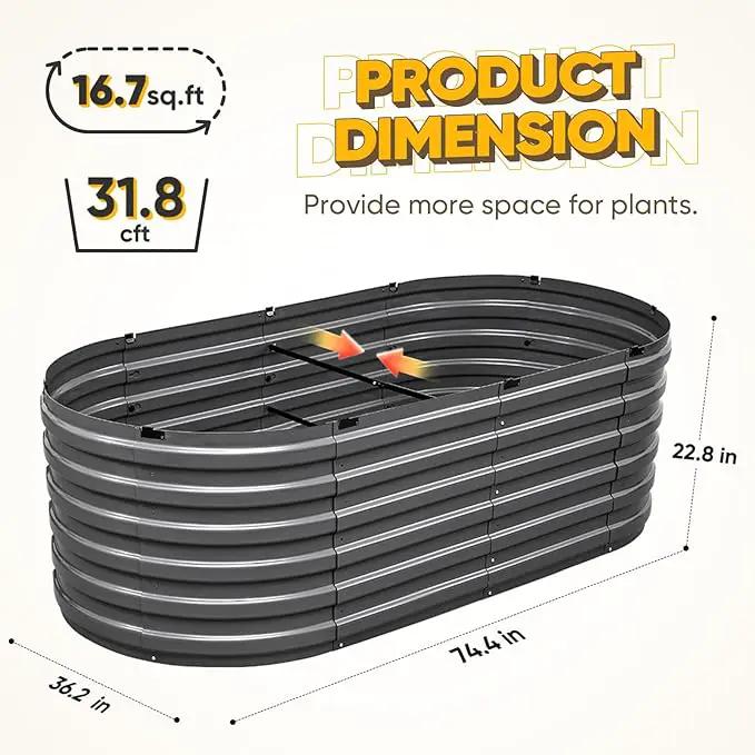 KING BIRD Raised Garden Bed Kit 2025 Upgraded Quick-Setup Galvanized Planter Garden Box Outdoor for Gardening, Vegetables, Flowers, 74x36x23 in, Dark Grey by GreenHaven Gardens