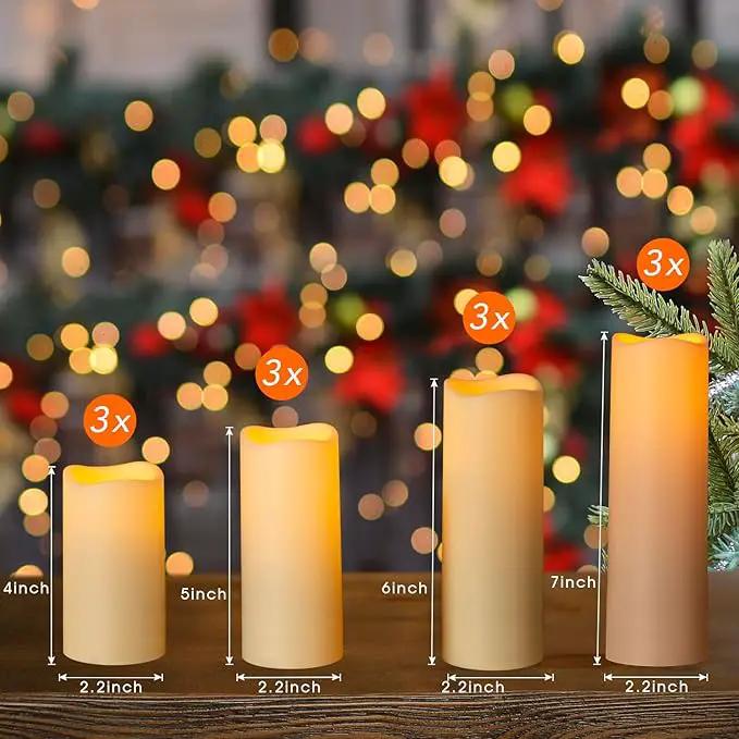 Metaku Flameless Flickering LED Candles Set of 12 - Battery Operated Ivory with Remote & Timer for Halloween, Christmas, Bedroom, Home, Wedding, Birthday Decoration D2.2'' x H4''5''6''7'' by GreenHaven Gardens