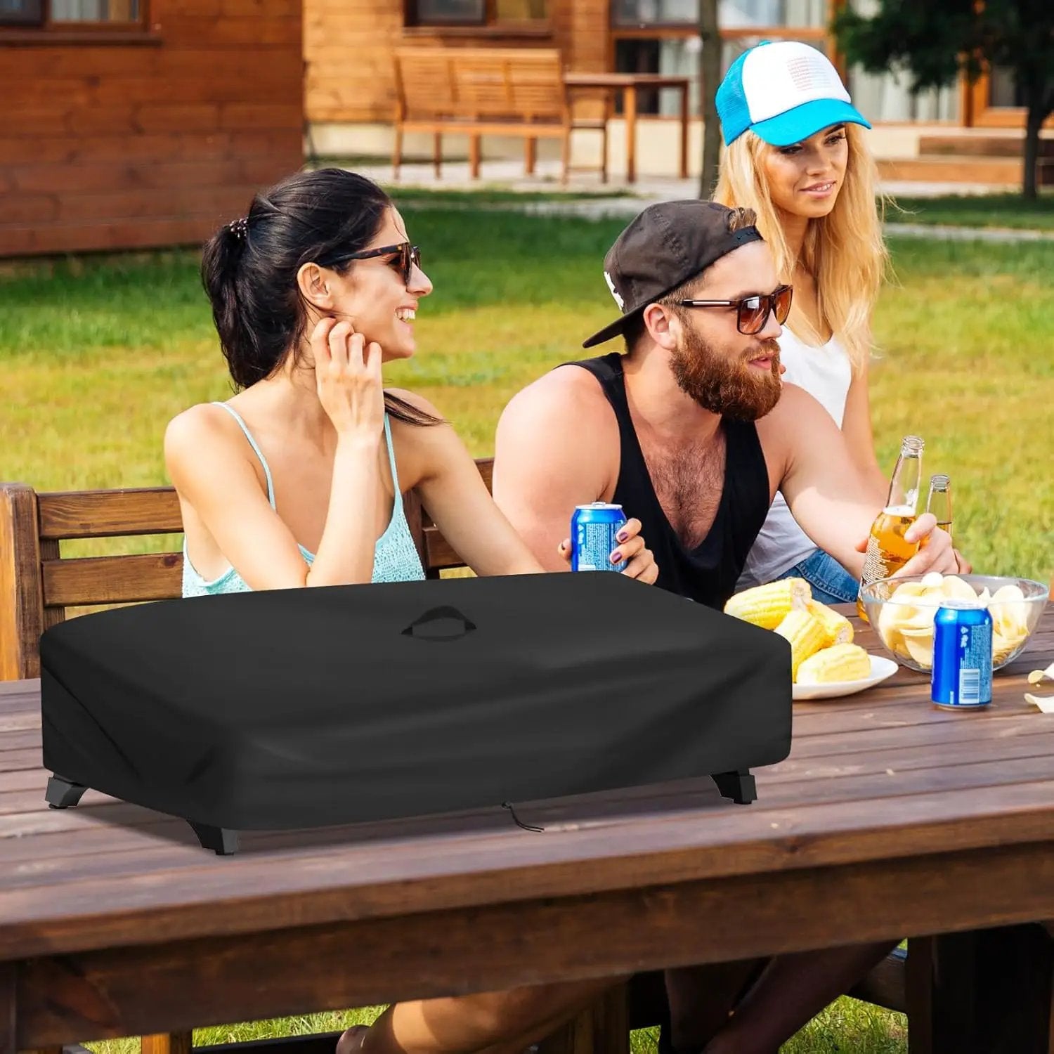 Outdoor Grill Cover for Royal Gourmet PD1305H 3-Burner Propane Gas Grill, 32'L x 19'W x 9'H, Black by GreenHaven Gardens