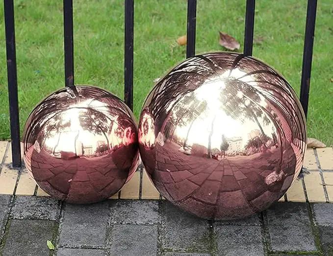 Nerien Gazing Ball, Stainless Steel Garden Mirror Globe, Polished Ornament Sphere, Hollow Floating Reflective Hemisphere, for Home Outdoor Pond Housewarming Swimming Pool Decoration, Rose Gold, 5Pcs by GreenHaven Gardens