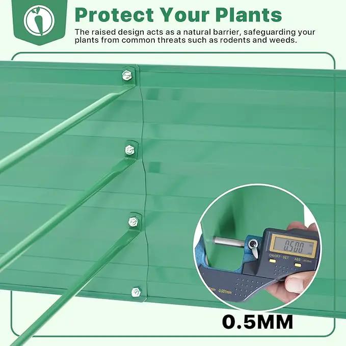 ONCEMORE Galvanized Raised Garden Bed for Vegetables Flowers Herbs, Metal Raised Garden Bed Kit with 2 PCS Tomato Cage, Gloves, Trellis Netting, Plant Labels, Plant Ties, Green 8×4×1FT by GreenHaven Gardens
