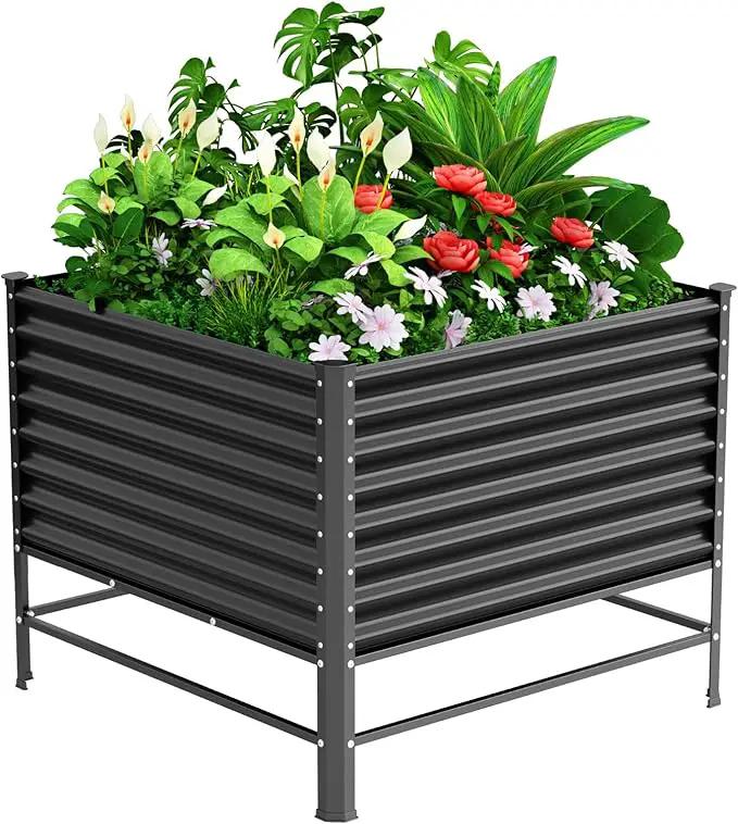 Doniks Raised Garden Bed with Legs, 48×48×37in Large Outdoor Metal Galvanized Garden Planting Box,1200lb Capacity for Vegetables Lawn Green Flowers, Fruits, Terrace by GreenHaven Gardens