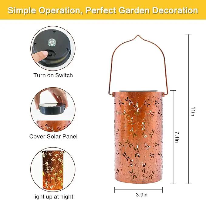 4 Pack Solar Lanterns Outdoor Hanging Lantern Lights, Dragonfly Hollowed-Out Metal Decor Lantern, Waterproof LED Decorative Garden Light - Delicate Garden Decoration for Patio, Yard by GreenHaven Gardens