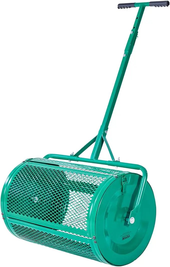 VEVOR Compost Spreader, 24 in Wide Peat Moss Spreader with Push/Tow Handle, 4 Heights Adjustable, Powder-Coated Steel Garden Peat Moss Roller, Heavy Duty Grass Seed Spreaders for Planting Seeding by GreenHaven Gardens